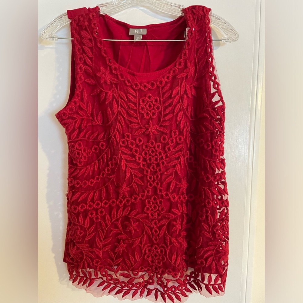 J Jill beautiful 2 layer top Size m petite Red White & Blue!